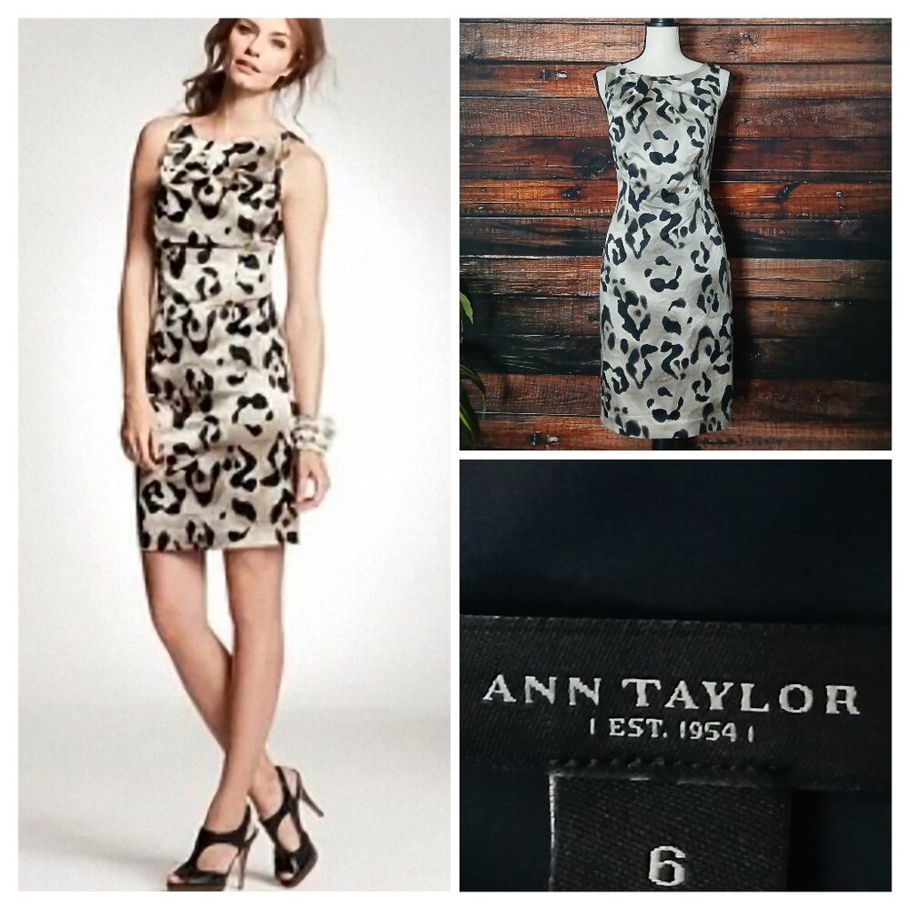 Ann Taylor Sheath Dress 6 Animal Print Cotton Silk Blend Zip Back Lined